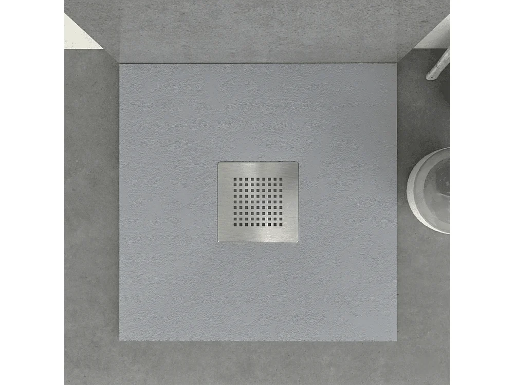 Receveur de douche 80x80 cm extra plat en résine minérale SLATE béton Grille inox