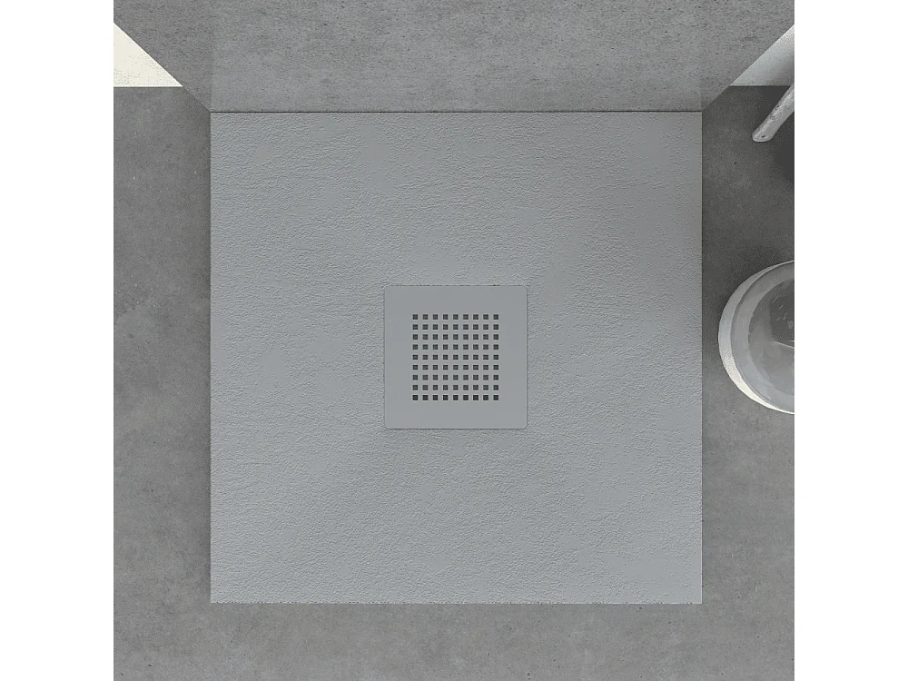 Receveur de douche 80x80 cm extra plat en résine minérale SLATE béton Grille inox