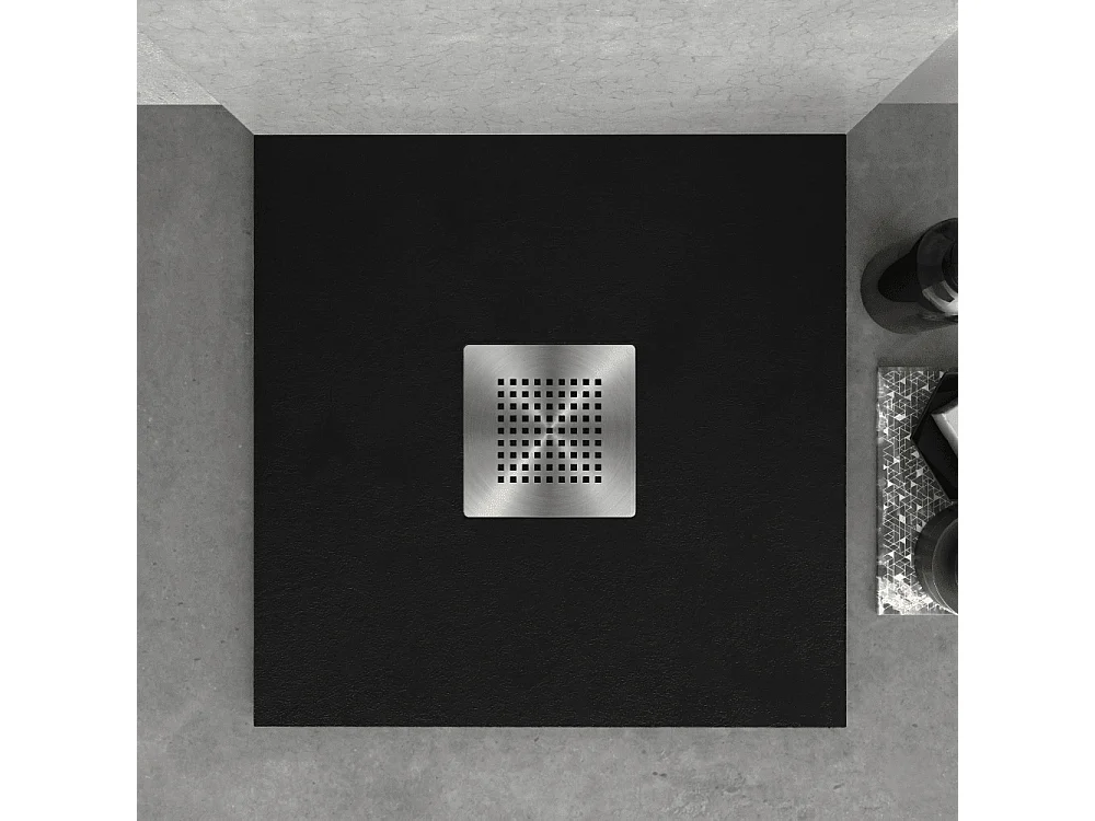 Plato de ducha resina SLATE negro  80x80 cm rejilla color