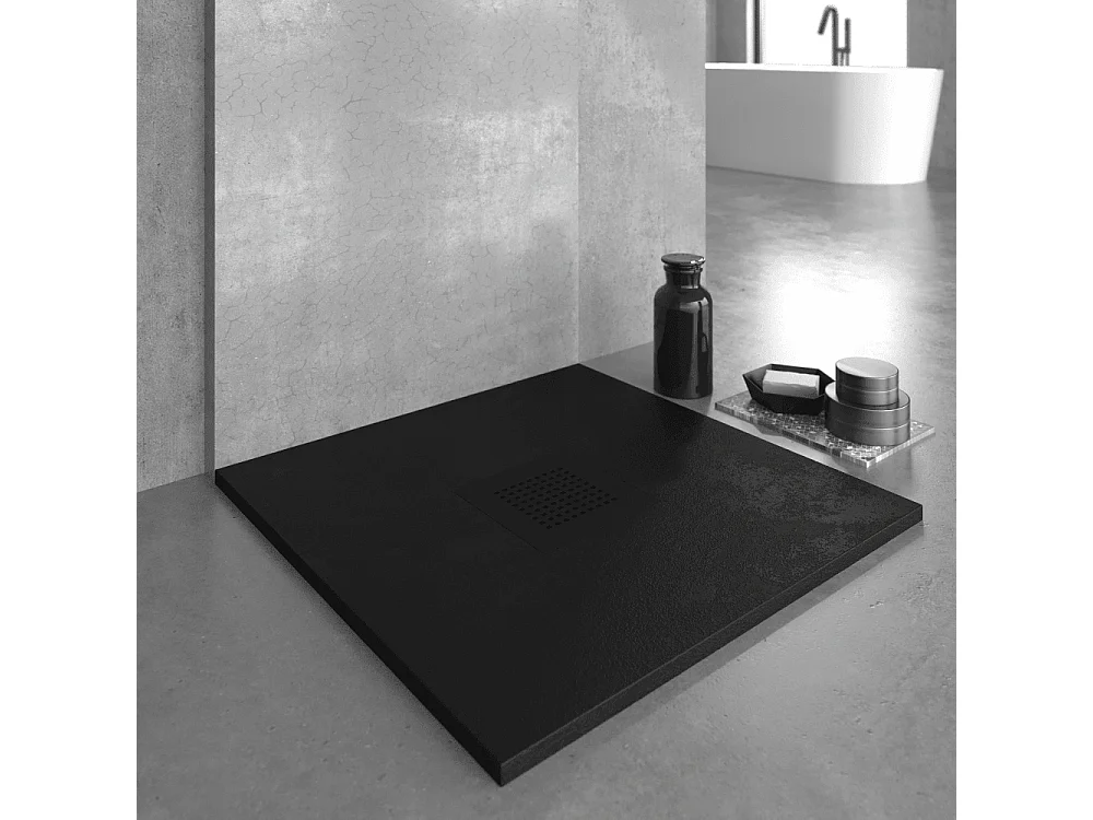 Plato de ducha resina SLATE negro  70x70 cm rejilla color