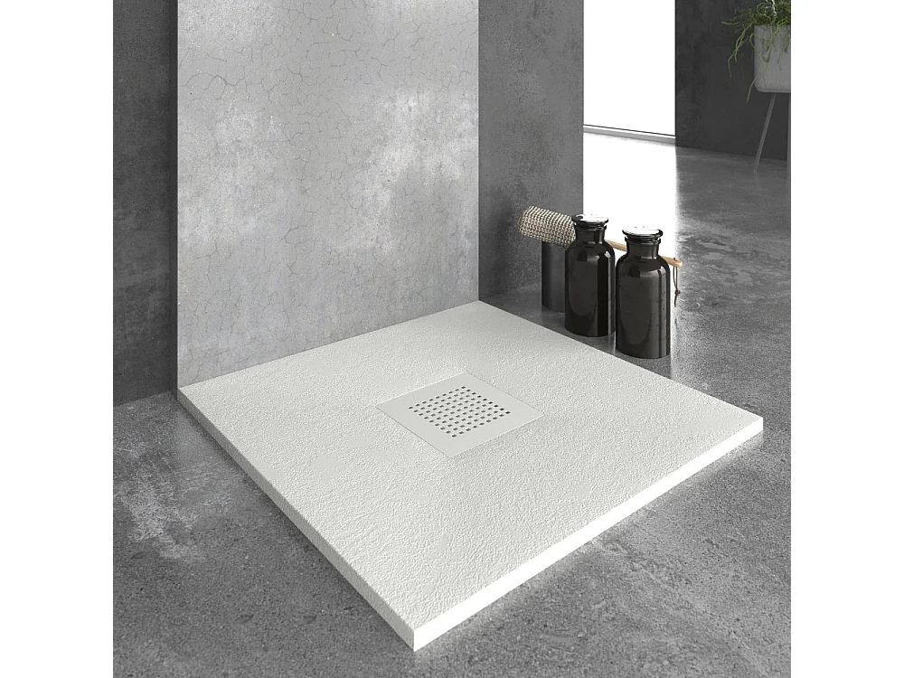 Plato de ducha resina SLATE blanco  70x70 cm rejilla acero inox.