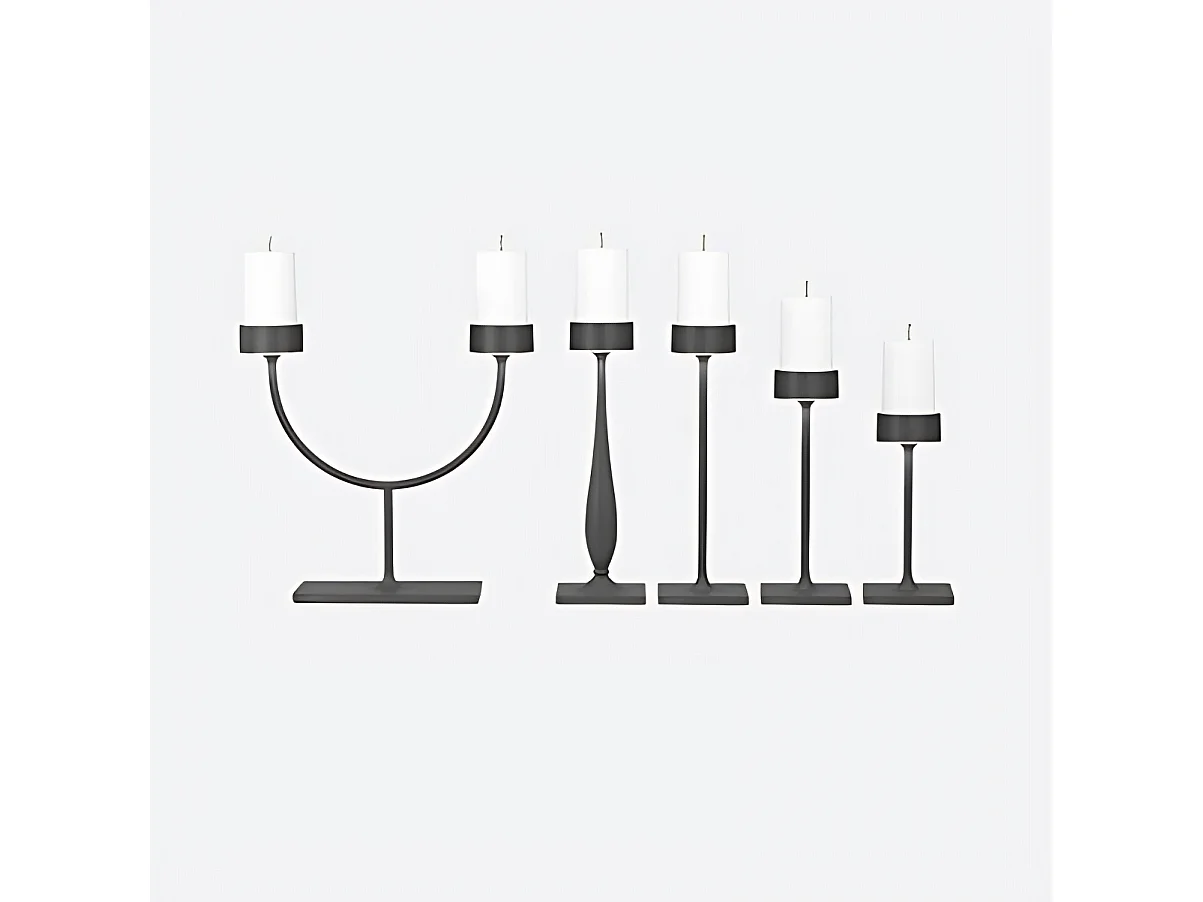 Perpetua Mini ledningsfri bordlampe med kandelaberdesign, trykstøbt aluminiumsstruktur, matsort og bladguldfinish, modulært LED-system