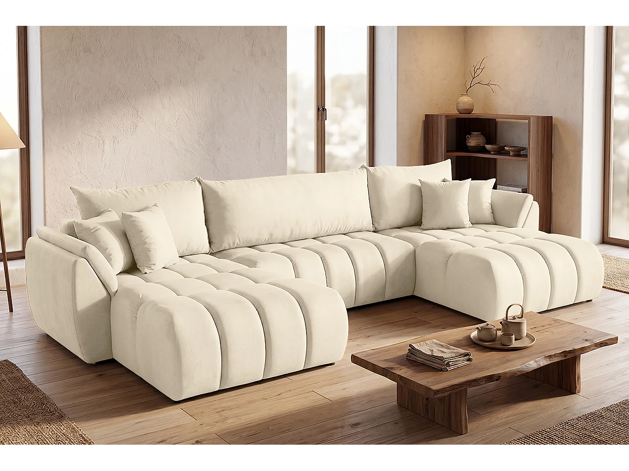Canapé d'angle en U avec fonction couchage Oti, Monolith beige (02)