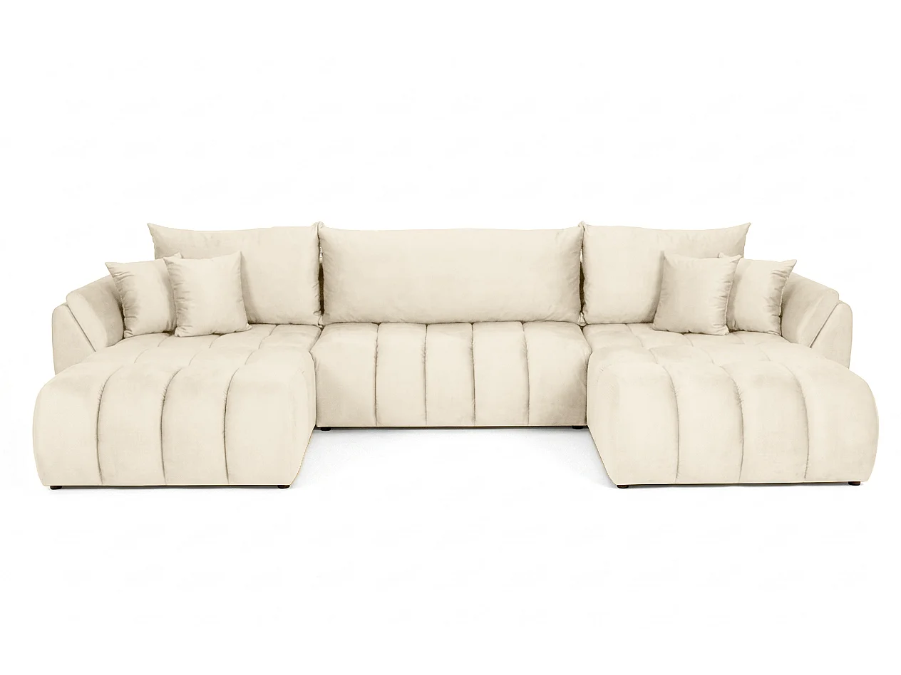 Canapé d'angle en U avec fonction couchage Oti, Monolith beige (02)