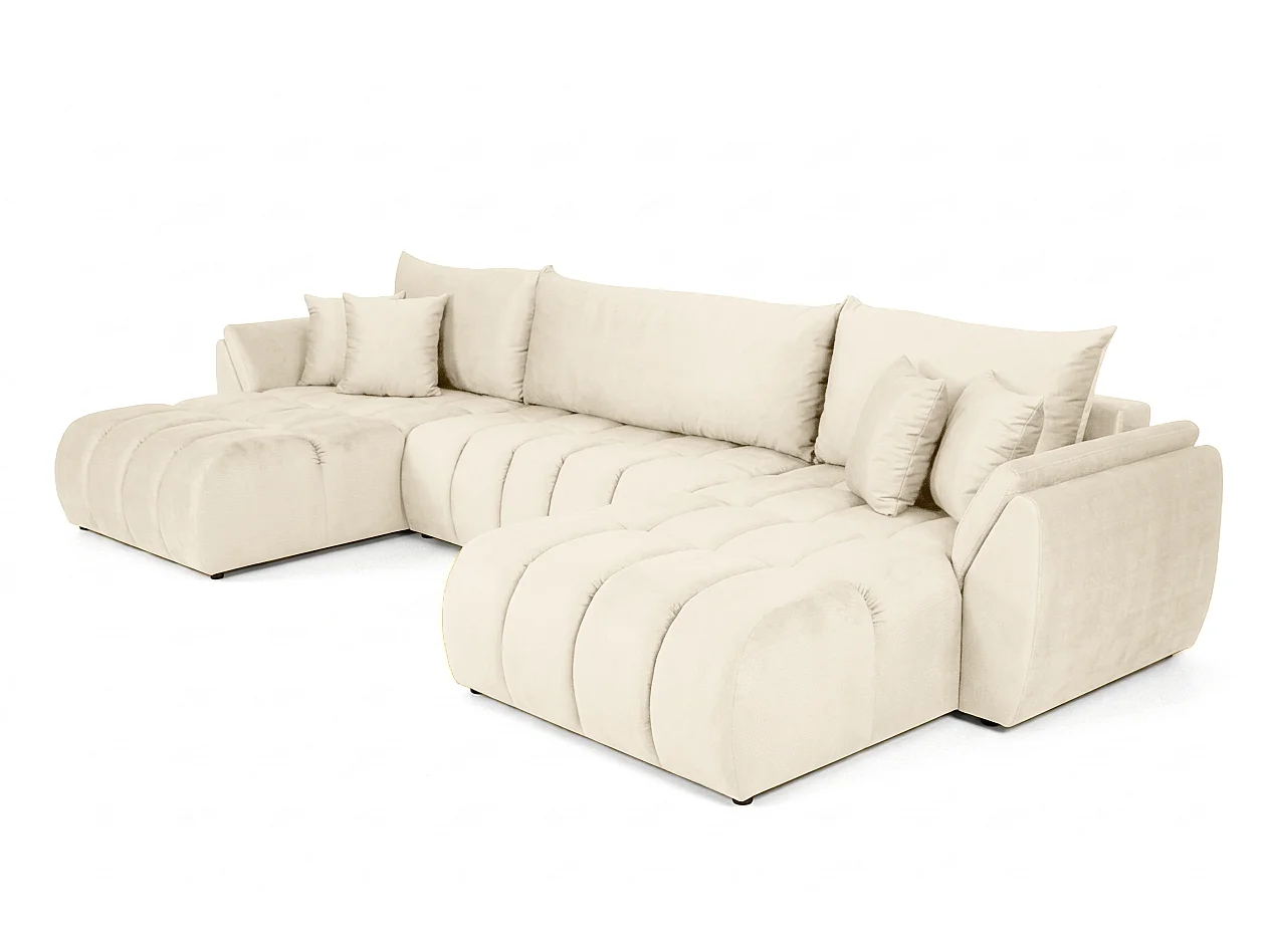 Canapé d'angle en U avec fonction couchage Oti, Monolith beige (02)