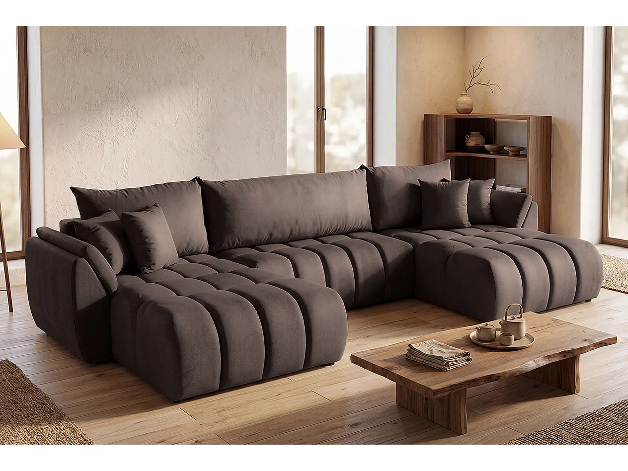 Canapé d'angle en U avec fonction couchage Oti, Monolith marron (15)