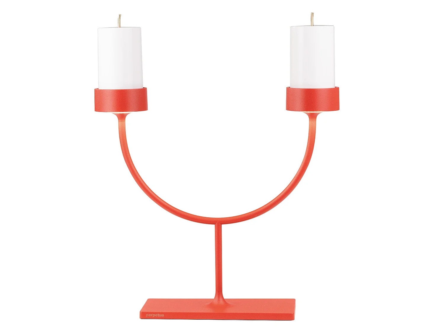 Lampa stołowa LED Perpetua Double, 2-ramienna, czerwona, bezprzewodowa, akumulator, CRI 90, IP54, wewnątrz i na zewnątrz, nowoczesny, kultowy design