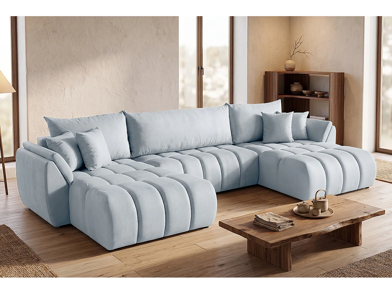 Canapé d'angle en U avec fonction couchage Oti, Monolith gris clair (84)