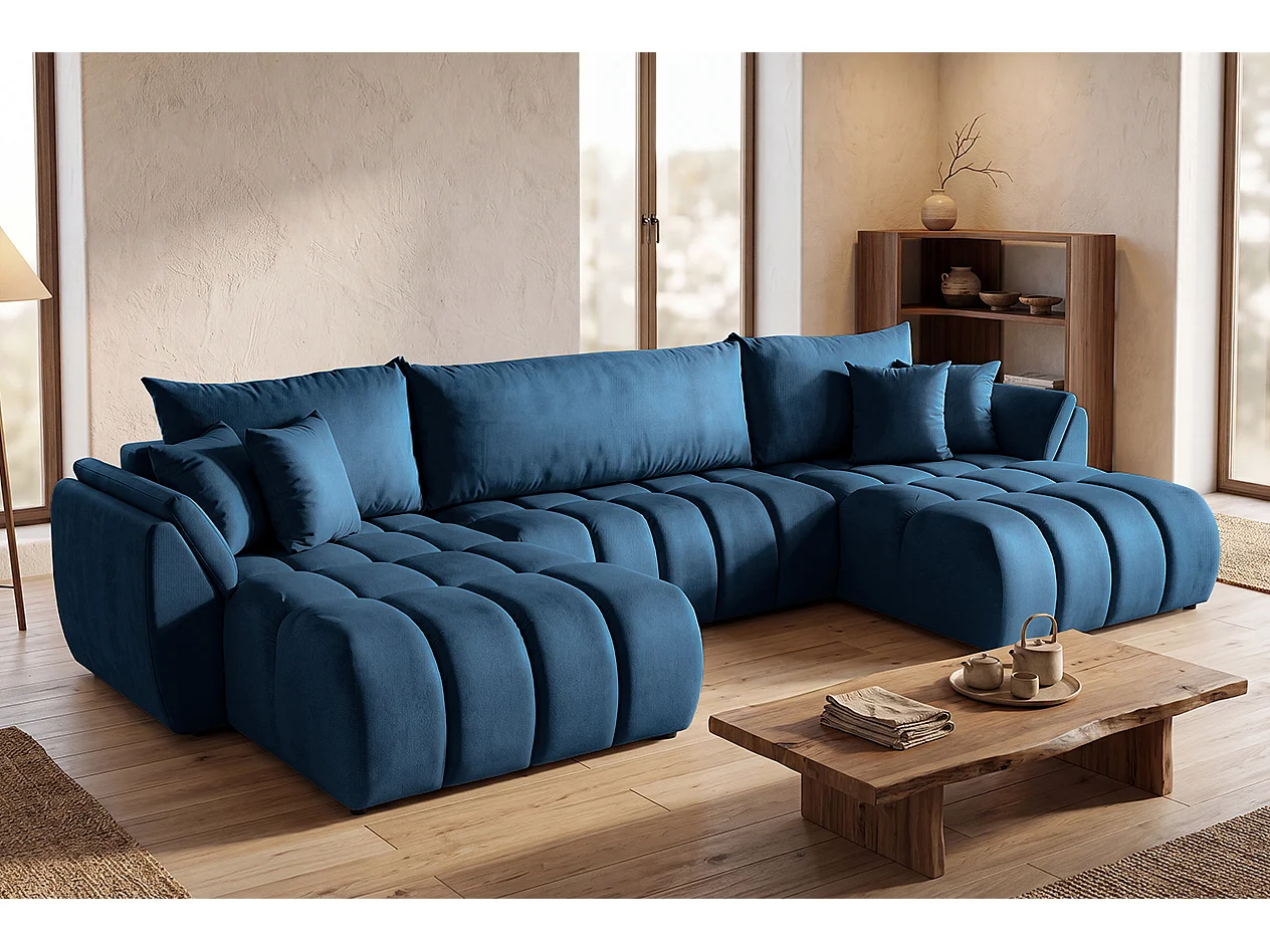 Canapé d'angle en U avec fonction couchage Oti, Monolith bleu foncé (77)