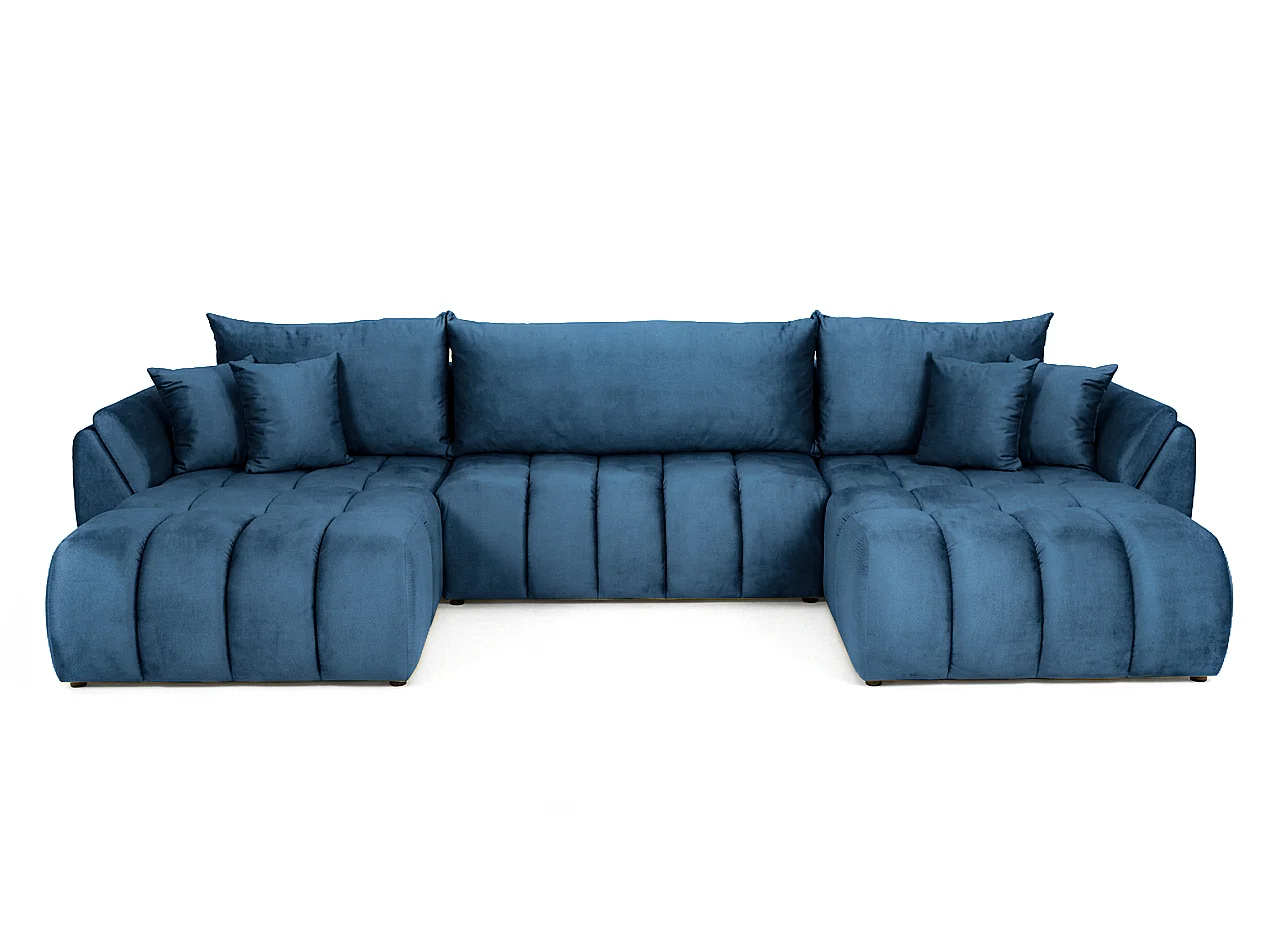 Canapé d'angle en U avec fonction couchage Oti, Monolith bleu foncé (77)