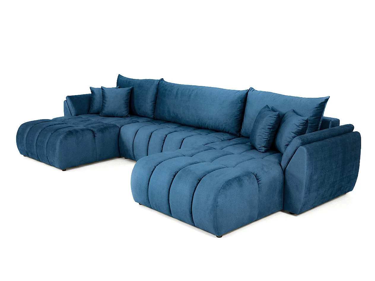 Canapé d'angle en U avec fonction couchage Oti, Monolith bleu foncé (77)