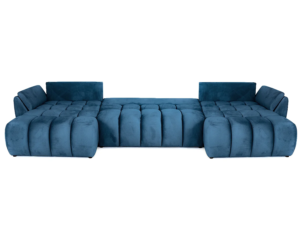 Canapé d'angle en U avec fonction couchage Oti, Monolith bleu foncé (77)