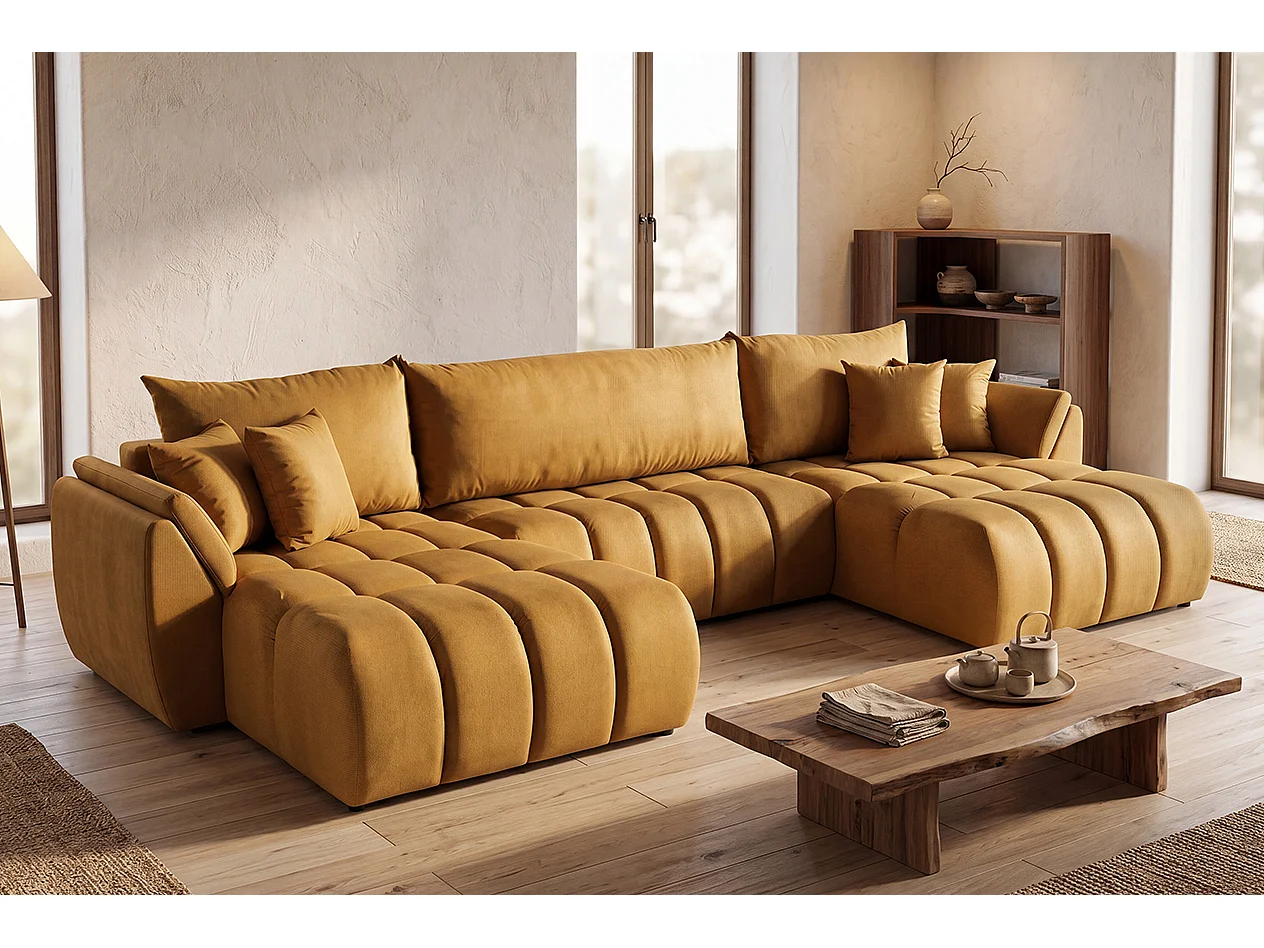 Canapé d'angle en U avec fonction couchage Oti, Monolith doré (48)
