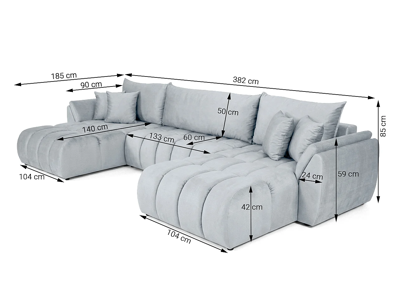Canapé d'angle en U avec fonction couchage Oti, Monolith prune (69)