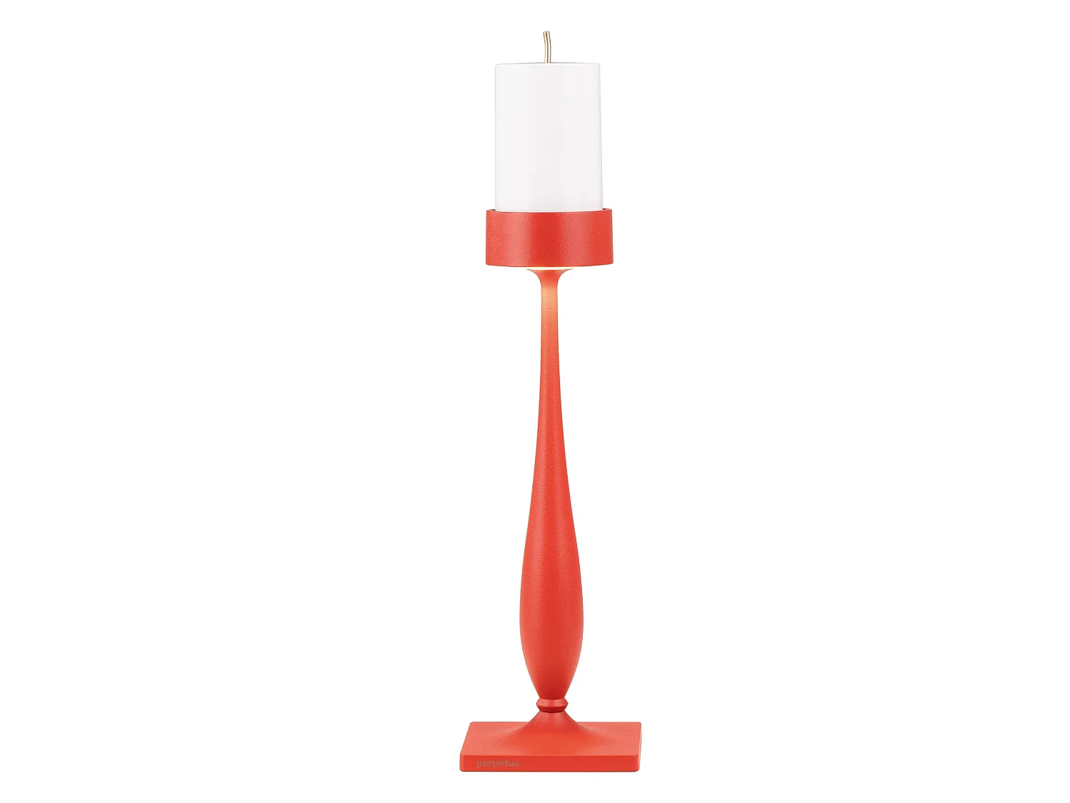 Lampa stołowa LED Perpetua Cordless Baroque czerwone aluminium, wyprofilowany trzonek, wyjmowany akumulator, ściemnialna, stopień ochrony IP54.