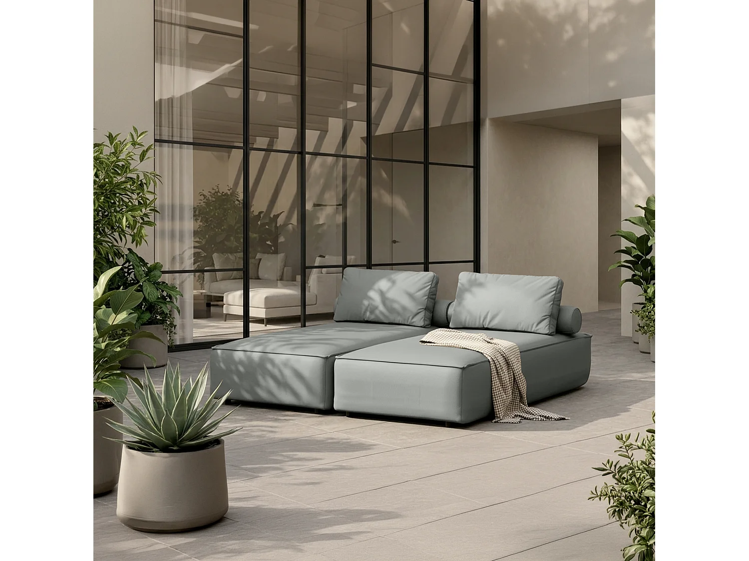 Komplet 2 szezlongów Patio, tkanina Odyssey, cement (02)