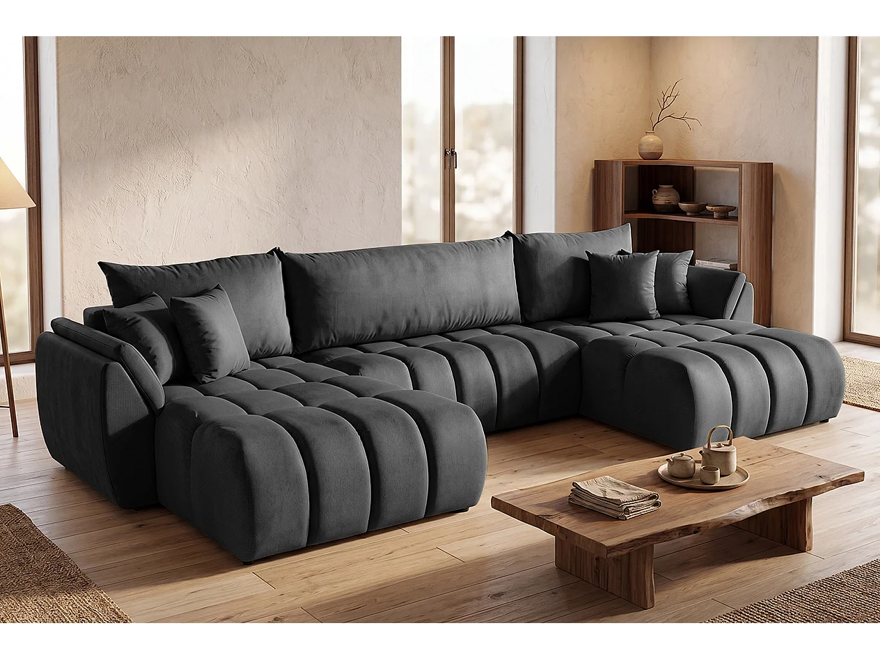 Canapé d'angle en U avec fonction couchage Oti, Monolith gris (95)