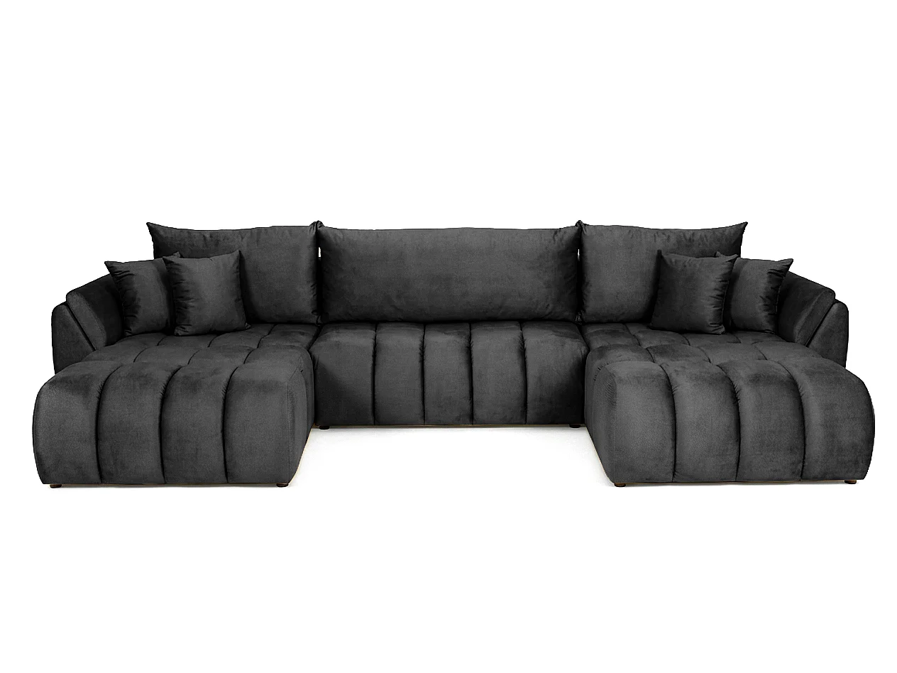 Canapé d'angle en U avec fonction couchage Oti, Monolith gris (95)