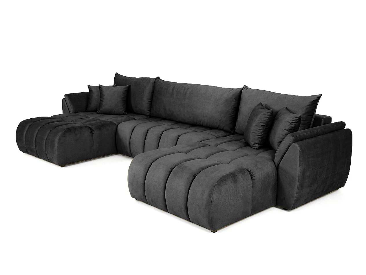 Canapé d'angle en U avec fonction couchage Oti, Monolith gris (95)