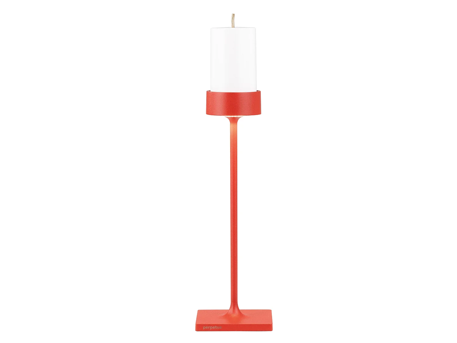 Lampa stołowa LED Perpetua H-Tall z akumulatorem, czerwona oprawa z odlewu aluminium, profesjonalna konstrukcja bezprzewodowa, stylowy design.