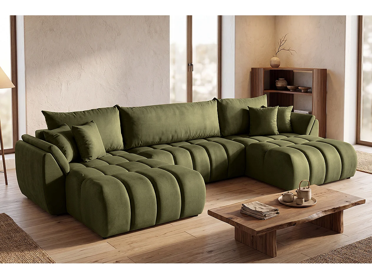 Canapé d'angle en U avec fonction couchage Oti, Monolith olive (38)