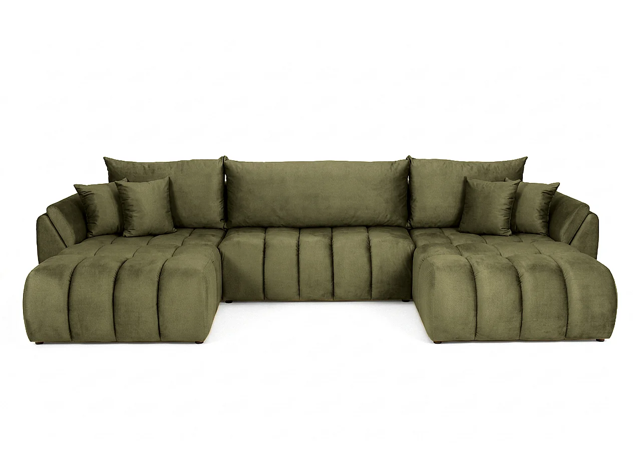Canapé d'angle en U avec fonction couchage Oti, Monolith olive (38)