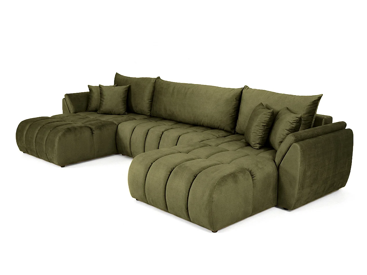 Canapé d'angle en U avec fonction couchage Oti, Monolith olive (38)