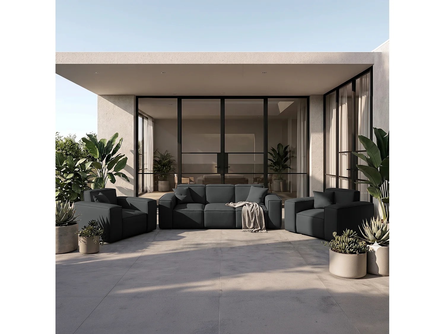 Patio 3+1+1-set, Odyssey-stof, antraciet (03)