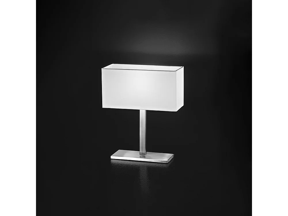 Lámpara de mesa de metal cromado cepillado con pantalla de tela blanca, casquillo E14, diseño elegante para iluminación interior - Perenz