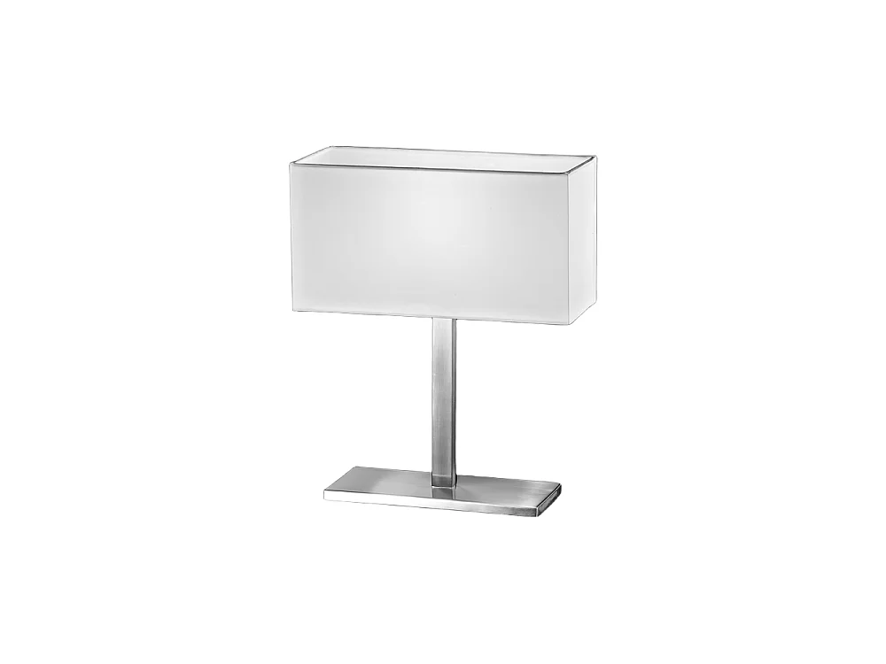 Bordlampe i børstet forkromet metal med hvid stofskærm, E14-fatning, elegant design til indendørs belysning - Perenz