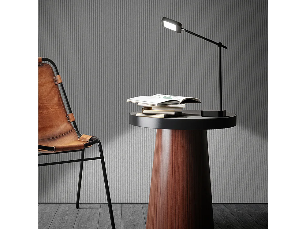 Lámpara de mesa LED 8W con control táctil y USB, diseño moderno en plástico negro, regulación por pasos, altura 37 cm - Perenz