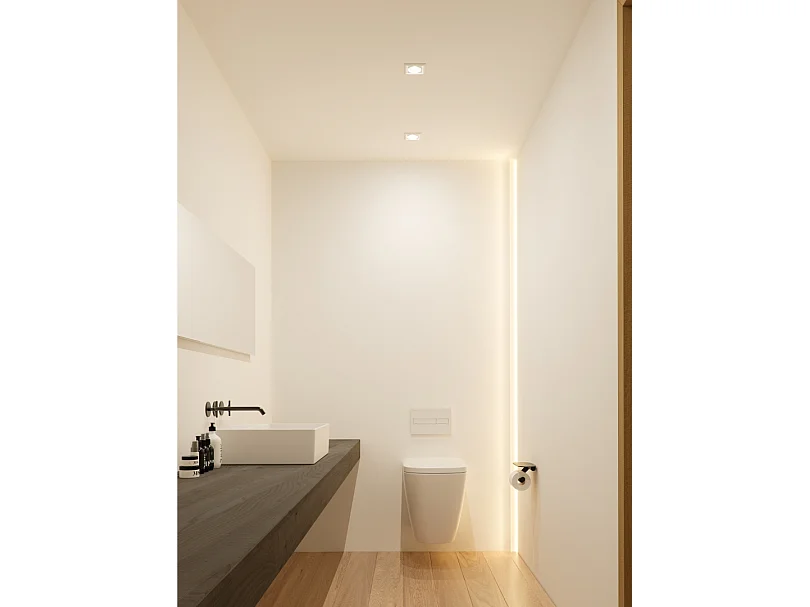 Spot encastré LED COMPAC R 8W, orientable à 90°, avec interrupteur, température de couleur 2700K/3000K/4000K, IP44, rond, blanc mat - Beneito & Faure