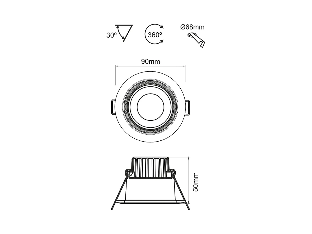 Spot encastré LED COMPAC R 8W, orientable à 90°, avec interrupteur, température de couleur 2700K/3000K/4000K, IP44, rond, blanc mat - Beneito & Faure
