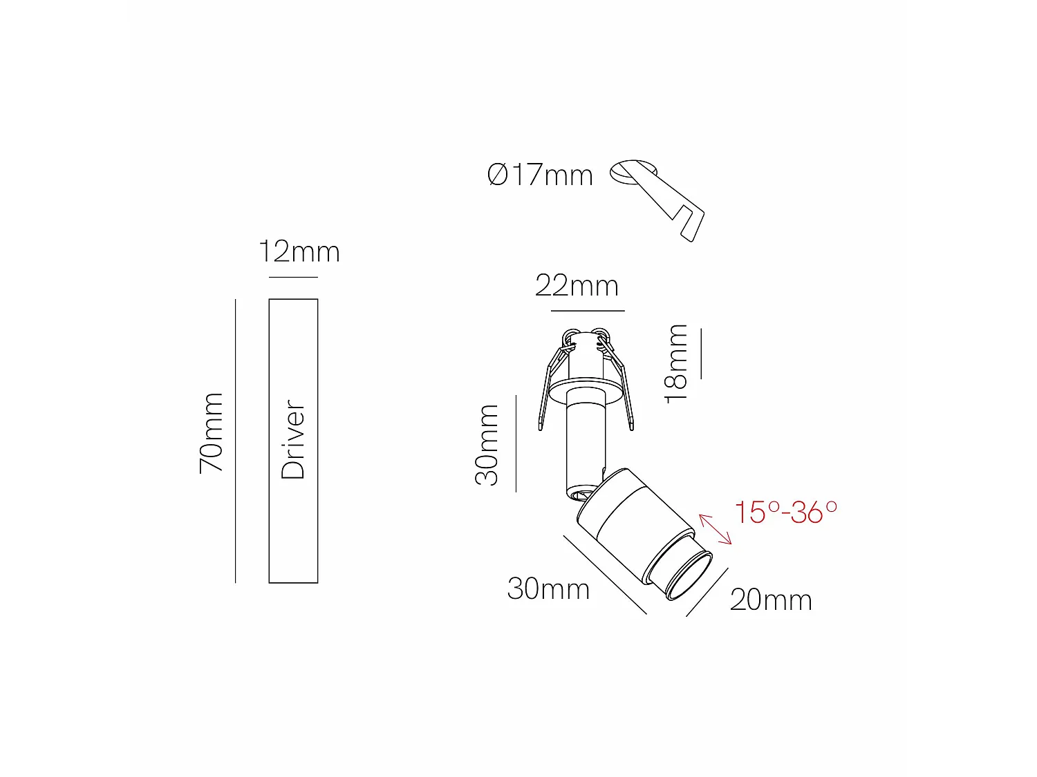 Micro Zoom Einbaustrahler, 2 W LED, 15°-36°, 3000 K, Mattschwarz - Verstellbarer Projektor für Schaufenster und Juweliergeschäfte - Beneito & Faure