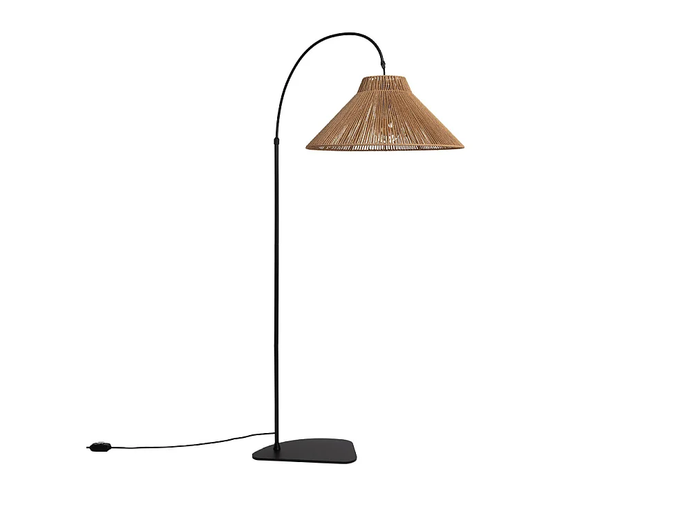 Vano - Lampadaire en métal avec abat-jour en corde H155cm - Bois clair