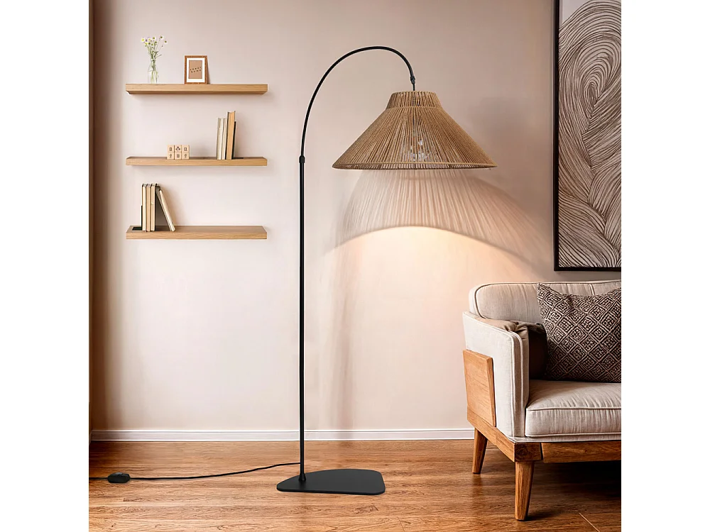 Vano - Lampadaire en métal avec abat-jour en corde H155cm - Bois clair