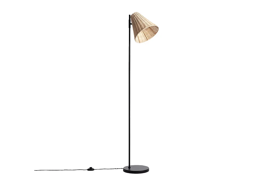 Rio - Lampadaire en métal avec abat-jour en rotin H151cm - Bois clair