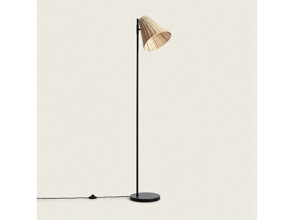Rio - Lampadaire en métal avec abat-jour en rotin H151cm - Bois clair