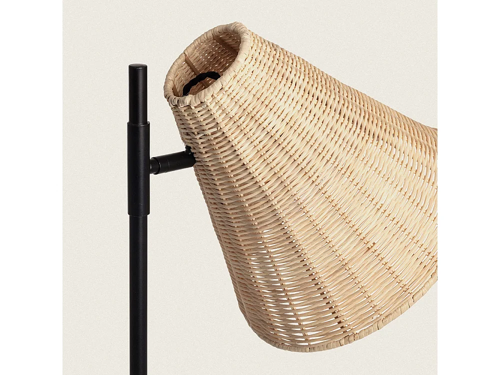 Rio - Lampadaire en métal avec abat-jour en rotin H151cm - Bois clair