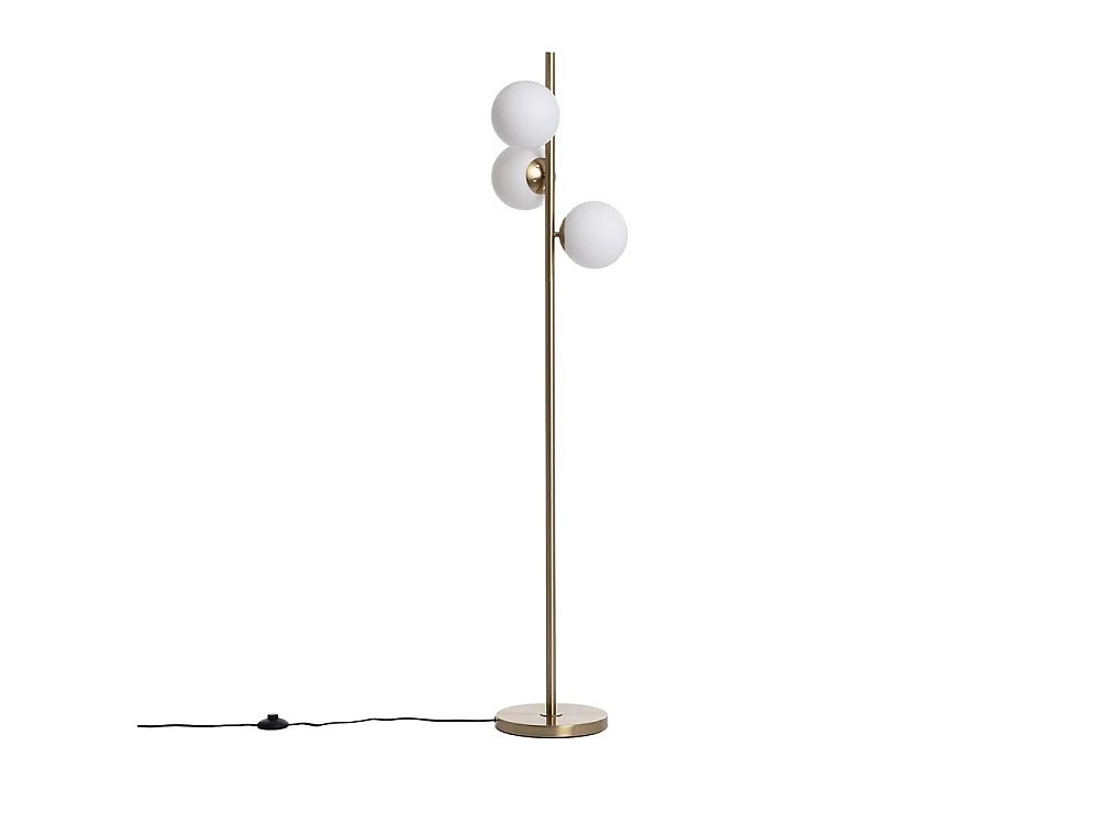 Kano - Lampadaire avec 3 points lumineux en verre H148cm - Laiton