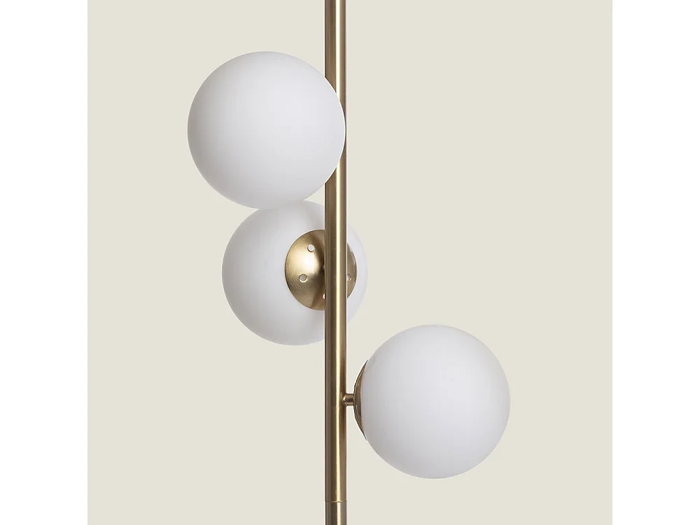 Kano - Lampadaire avec 3 points lumineux en verre H148cm - Laiton