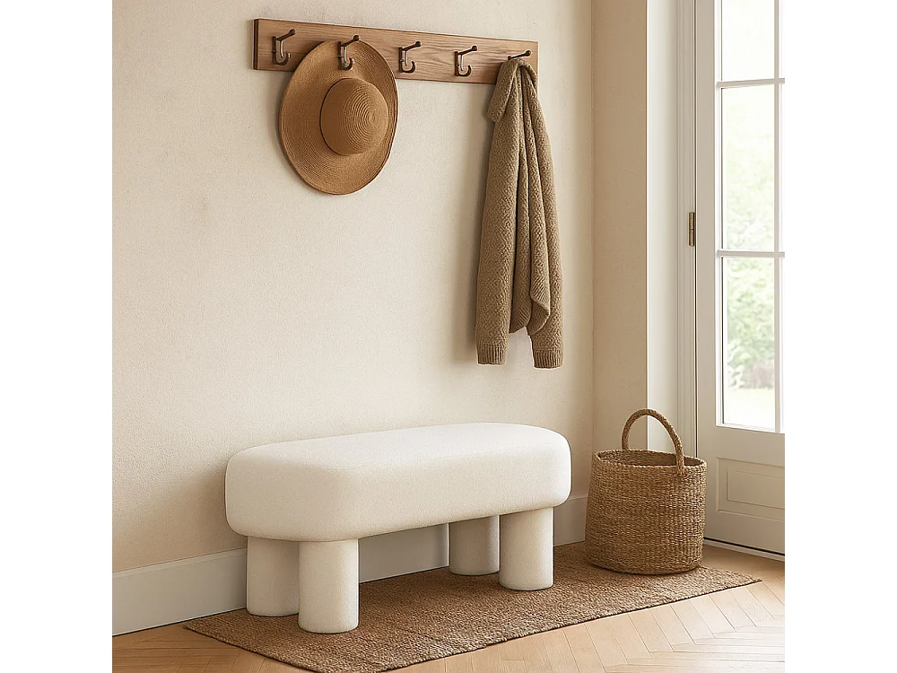 Ploom - Banc arrondi en tissu bouclette L105cm - Crème