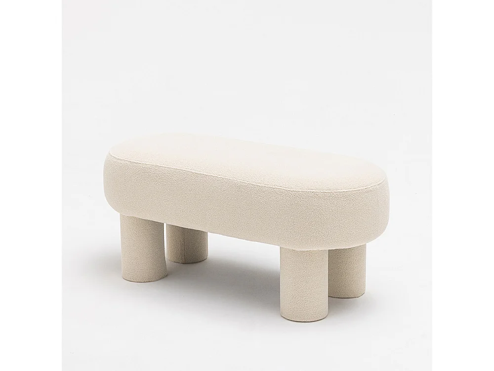Ploom - Banc arrondi en tissu bouclette L105cm - Crème