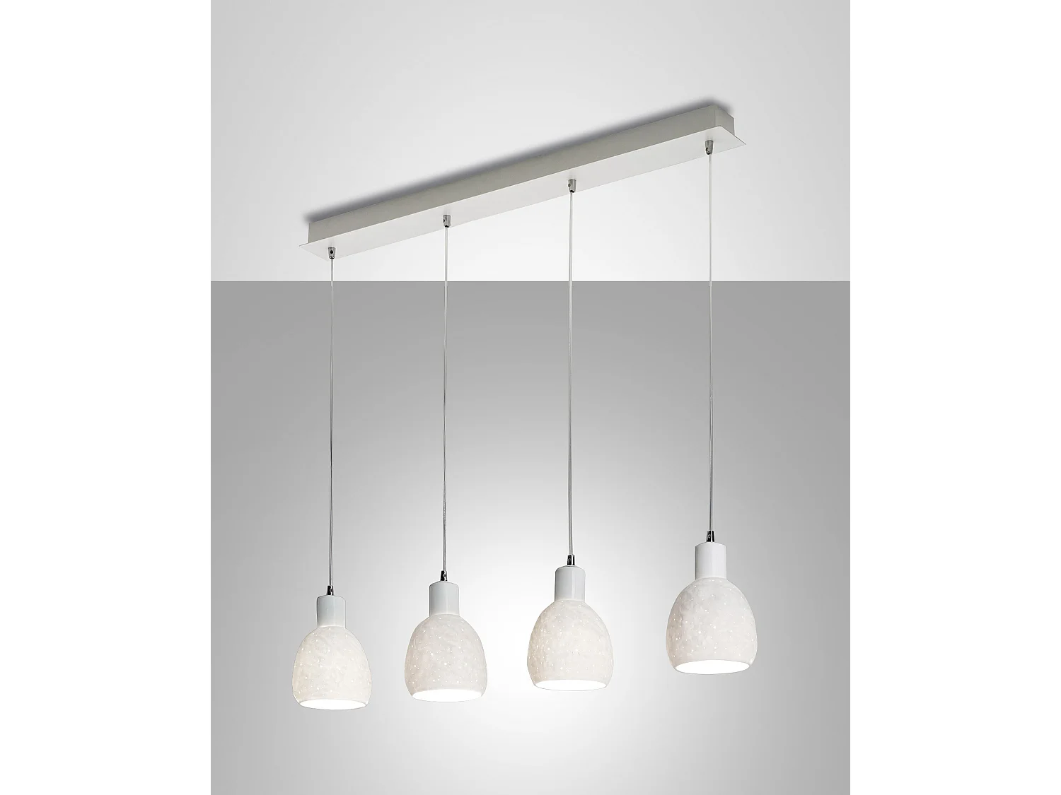 Marina - Candeeiro de Suspensão Moderno em Metal e Cerâmica Branca com 4 Luzes E27, Estrutura Elegante para Iluminação de Interiores, 960x85mm