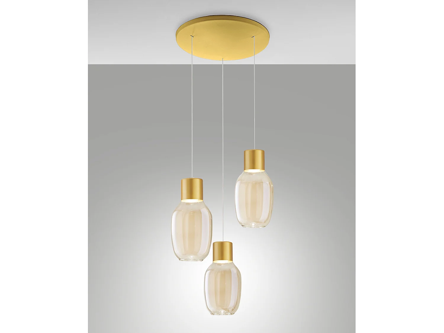 Lapo Sospensione Cognac 3 Luci Tonda