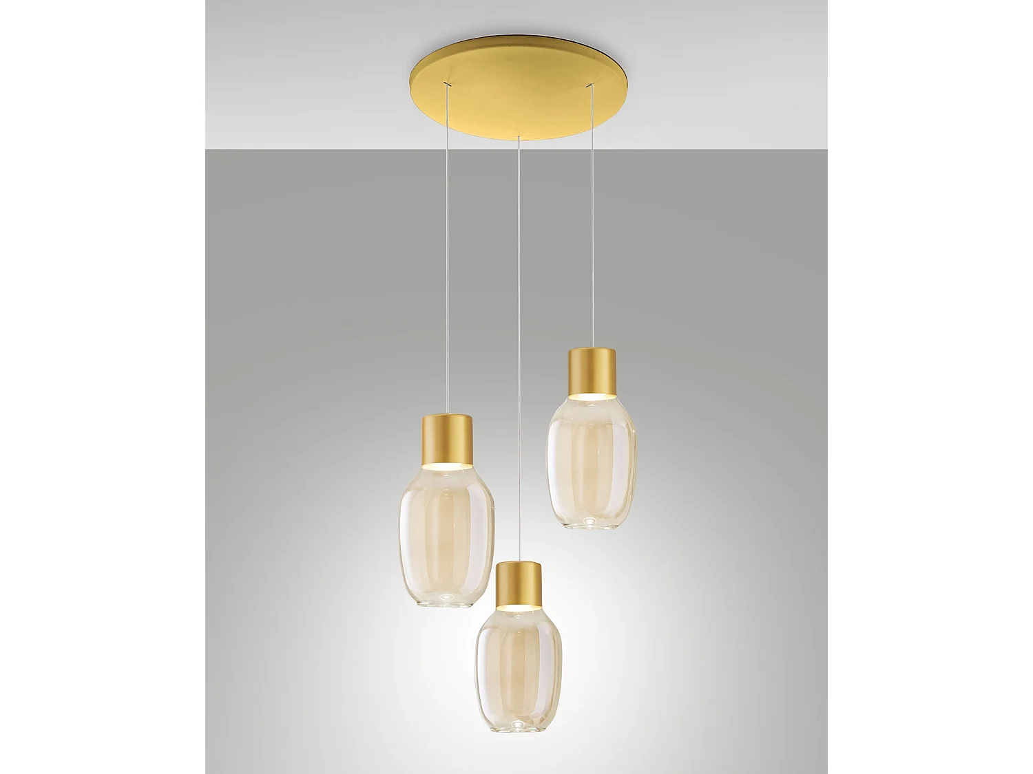 Lapo Sospensione Cognac 3 Luci Tonda