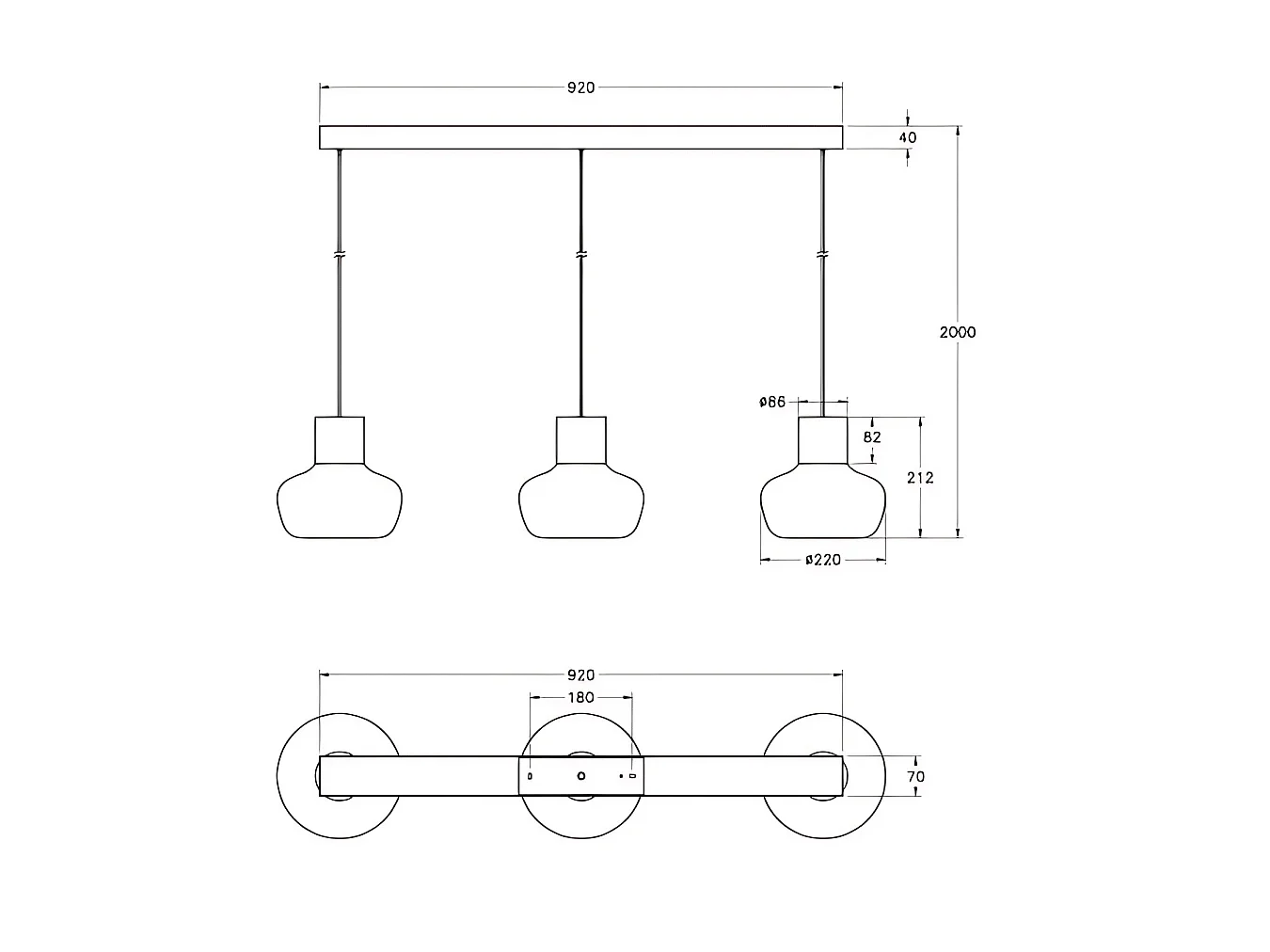 Candeeiro de Suspensão Kino LED 36W 3900lm 3000K Regulável com Intensidade, Estrutura em Metal e Vidro Borossilicato Branco - IP20 Classe 1
