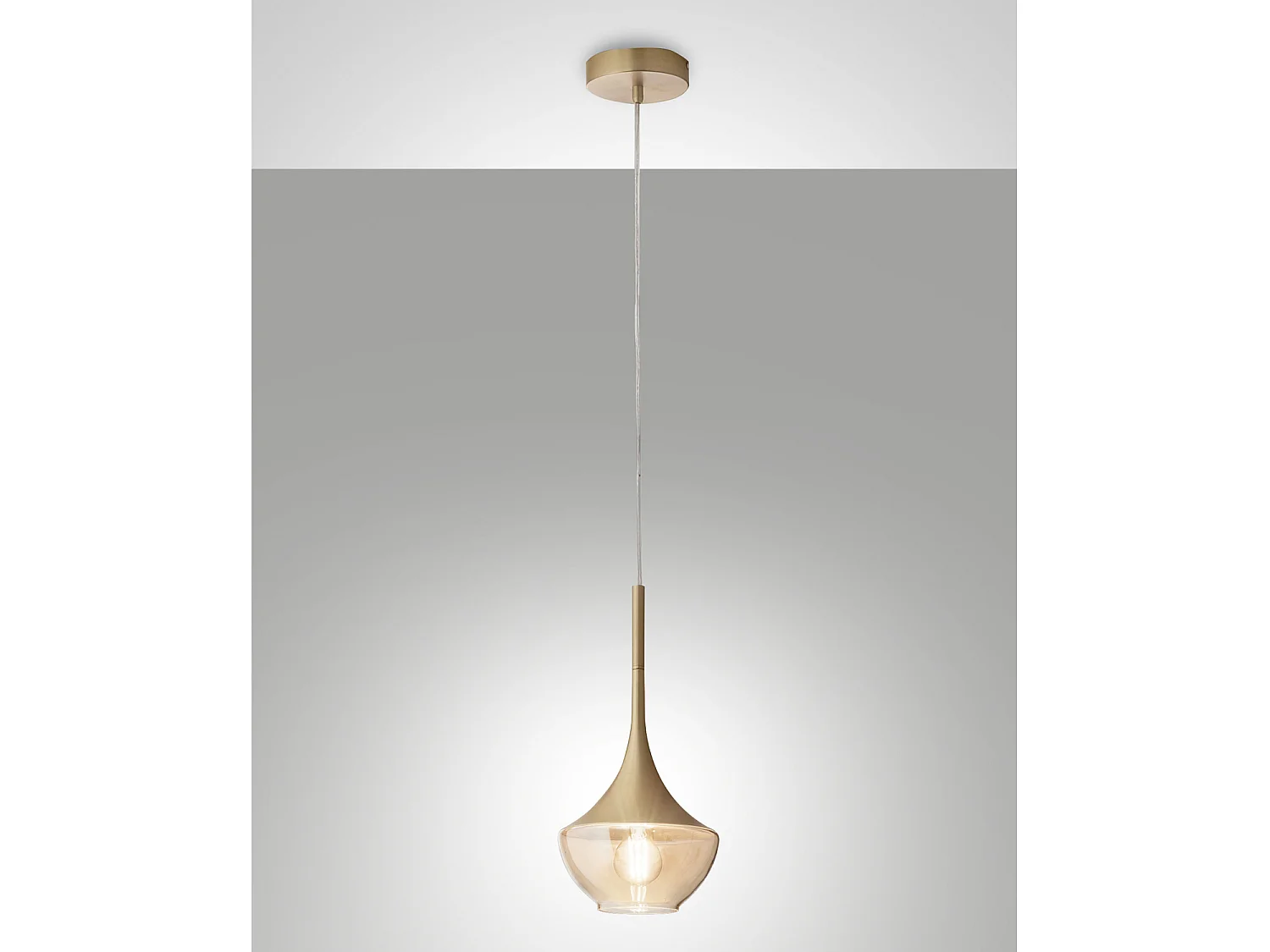 Sospensione Apollo Ottone Satinato 1 Luce Vetro Soffiato Design Elegante 200 Cm
