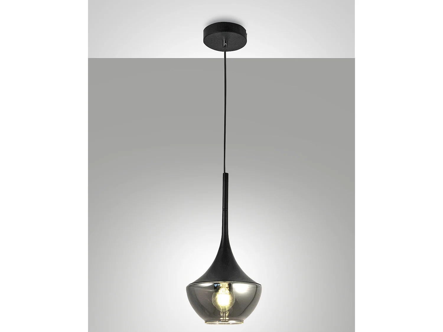 Apollo hanglamp van metaal en zwart geblazen glas - Modern design E27, verstelbaar frame 2000 mm, ideaal voor binnenverlichting