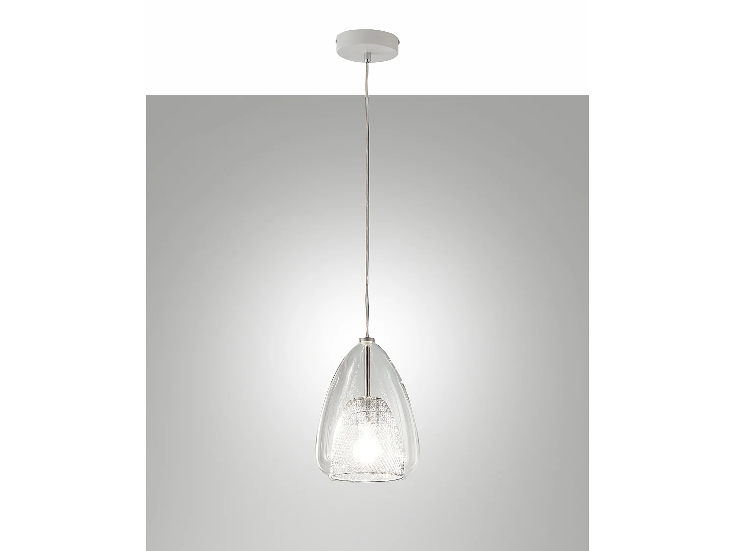 Britton hanglamp van metaal en transparant borosilicaatglas, modern design, E27 fitting, diameter 22 cm, isolatieklasse 1